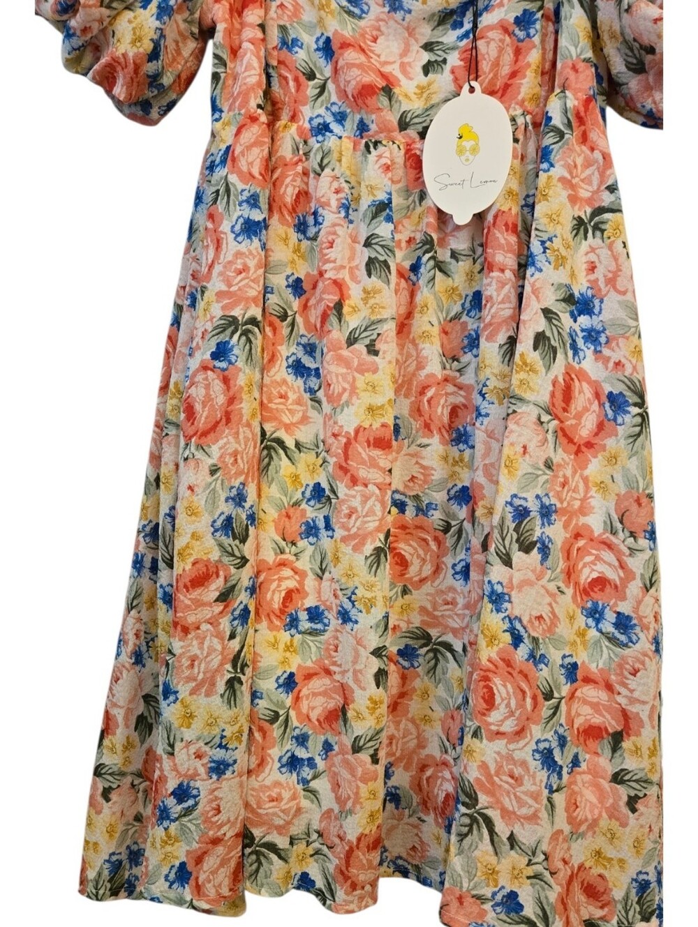 Sweet Lemon Floral Puff Sleeve BRIGERTON Romantic Boho Cottage Core M NWT - Picture 8 of 11